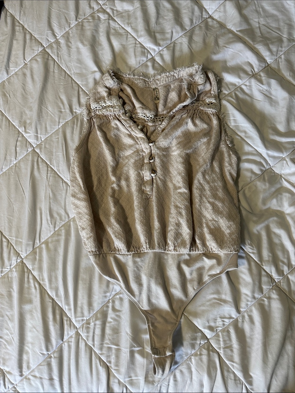 Free People Beige Lace Trim Bodysuit
